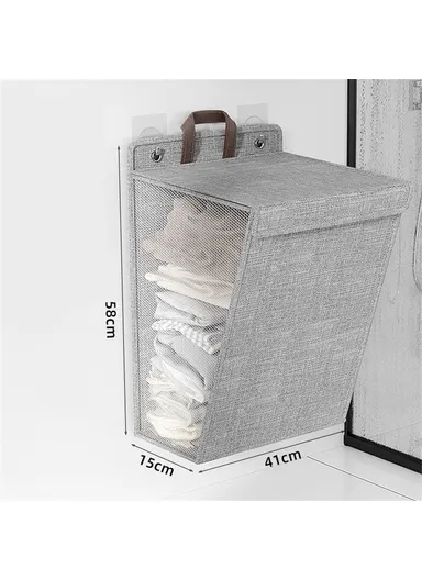 Foldable Laundry Bag Large Capacity Hanging Dirty Clothes Basket Multi-Function Storage Organizer (H58 x L15 x W41)cm - Grey