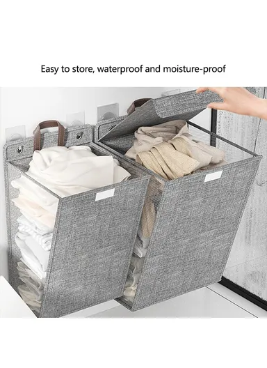 Foldable Laundry Bag Large Capacity Hanging Dirty Clothes Basket Multi-Function Storage Organizer (H58 x L15 x W41)cm - Grey