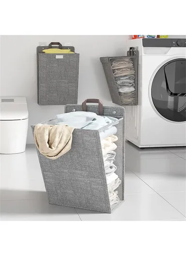 Foldable Laundry Bag Large Capacity Hanging Dirty Clothes Basket Multi-Function Storage Organizer (H58 x L15 x W41)cm - Grey