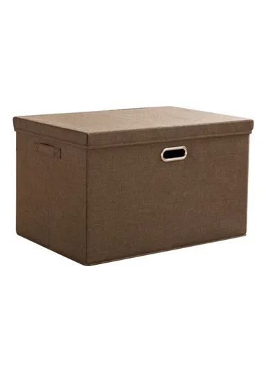 Cotton Linen Fabric Storage Box with Lid Foldable Organizer Container for Clothes Toys - Coffee / Small