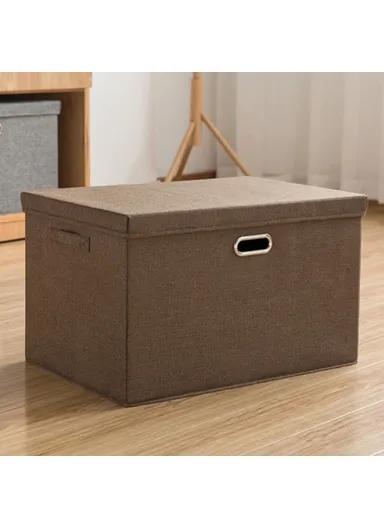 Cotton Linen Fabric Storage Box with Lid Foldable Organizer Container for Clothes Toys - Coffee / Small