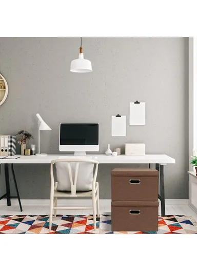 Cotton Linen Fabric Storage Box with Lid Foldable Organizer Container for Clothes Toys - Coffee / Small