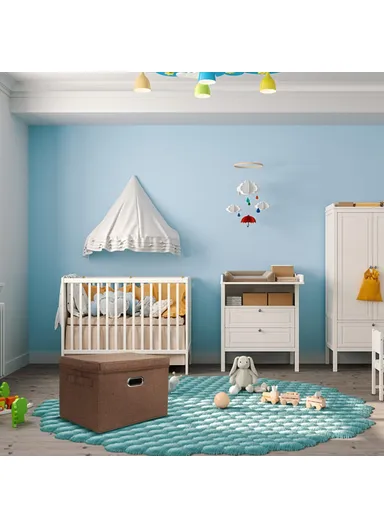 Cotton Linen Fabric Storage Box with Lid Foldable Organizer Container for Clothes Toys - Coffee / Small