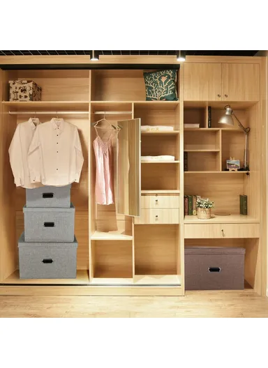 Cotton Linen Foldable Storage Box with Lid Organizer Container for Home Use - Navy Blue / XL