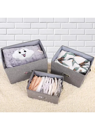 Cotton Linen Foldable Storage Box with Lid Organizer Container for Home Use - Navy Blue / XL