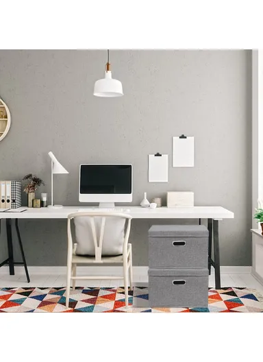 Cotton Linen Foldable Storage Box with Lid Organizer Container for Home Use - Navy Blue / Large