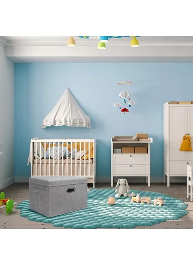 Cotton Linen Foldable Storage Box with Lid Organizer Container for Home Use - Navy Blue / Large