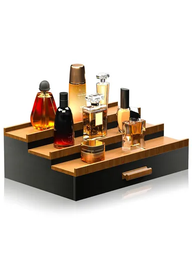 Wooden Perfume Organizer, Vintage-Style Desktop Storage Box with Drawer for Cologne Collection