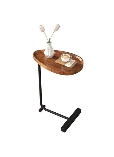Waterdrop Shape Side Table Mini Coffee Table Bedside Sofa End Table Storage Rack - Walnut
