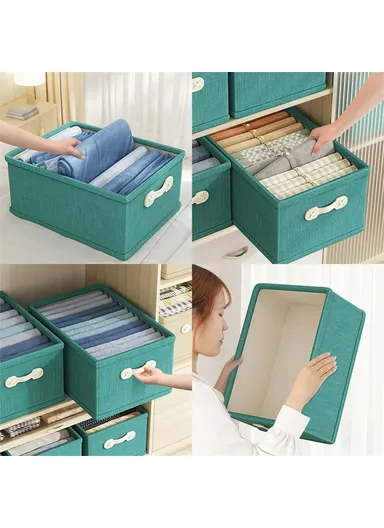 Large Capacity Fabric Storage Box Drawer Style Clothes Organizer with Handle - Green