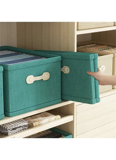Large Capacity Fabric Storage Box Drawer Style Clothes Organizer with Handle - Green