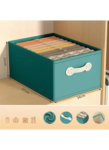 Large Capacity Fabric Storage Box Drawer Style Clothes Organizer with Handle - Green