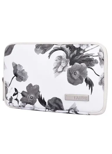 Ink Wash Painting Pattern PU Leather Portable Carrying Bag Digital Accessories Zipper Storage Case Phone Pouch G1-S21 - White