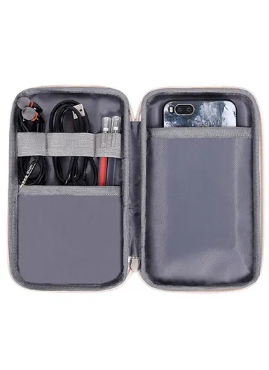 Ink Wash Painting Pattern PU Leather Portable Carrying Bag Digital Accessories Zipper Storage Case Phone Pouch G1-S21 - White