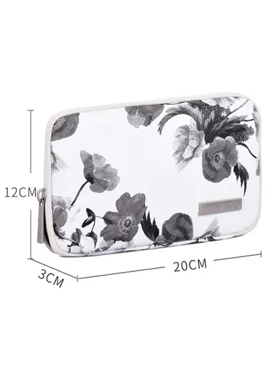 Ink Wash Painting Pattern PU Leather Portable Carrying Bag Digital Accessories Zipper Storage Case Phone Pouch G1-S21 - White