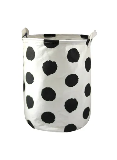 35x45cm Collapsible Washing Laundry Basket Hamper Dirty Clothes Cotton Linen Basket Laundry Bin - Black Dot / Medium