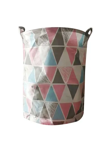 35x45cm Collapsible Washing Laundry Basket Hamper Dirty Clothes Cotton Linen Basket Laundry Bin - Pink Triangle / Medium