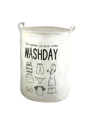 35x45cm Collapsible Washing Laundry Basket Hamper Dirty Clothes Cotton Linen Basket Laundry Bin - Washday / Medium