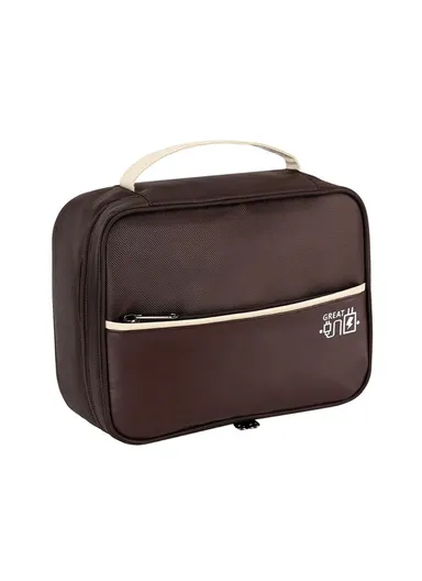 Single Layer Electronic Accessories Bag, Polyester + PU Leather Handbag for Cables Hard Drive Adapter - Coffee