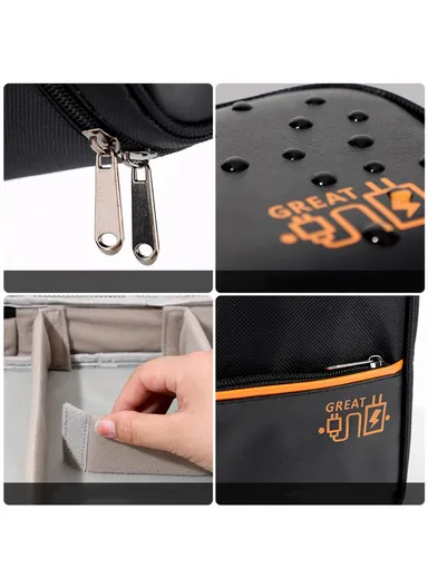 Single Layer Electronic Accessories Bag, Polyester + PU Leather Handbag for Cables Hard Drive Adapter - Coffee