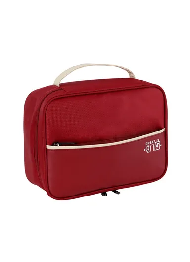 Single Layer Electronic Accessories Bag, Polyester + PU Leather Handbag for Cables Hard Drive Adapter - Wine Red