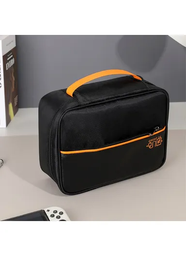 Single Layer Electronic Accessories Bag, Polyester + PU Leather Handbag for Cables Hard Drive Adapter - Wine Red