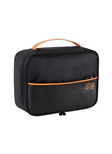 Single Layer Electronic Accessories Bag, Polyester + PU Leather Handbag for Cables Hard Drive Adapter - Black