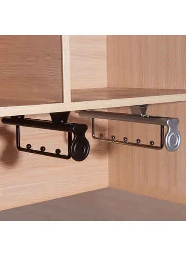 16 Inch Wardrobe Closet Slide Rail Pull-Out Clothes Hanging Rod Metal Pants Hanger Rack - Silver