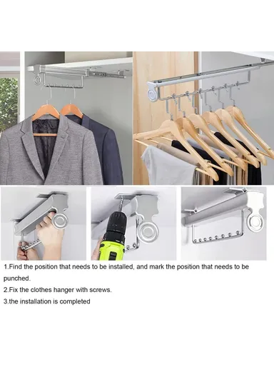 14 Inch Wardrobe Closet Slide Rail Pull-Out Clothes Hanging Rod Metal Pants Hanger Rack - Silver