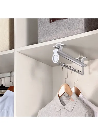 10 Inch Wardrobe Closet Retractable Pull-Out Hanging Rod Aluminum Alloy Pants Hanger Rack - Black