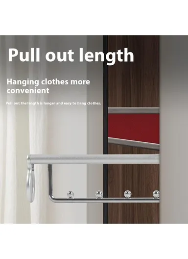12 Inch Wardrobe Closet Retractable Pull-Out Clothes Hanging Rod Metal Pants Hanger Rack - Silver