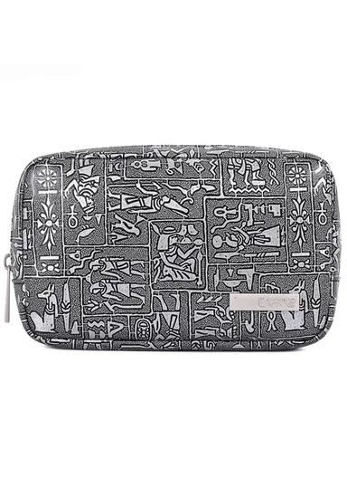 Egypt Style Pattern PU Leather Zipper Storage Case Phone Mouse Carrying Bag Digital Accessories Pouch L27-S11 - Silver