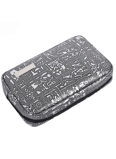 Egypt Style Pattern PU Leather Zipper Storage Case Phone Mouse Carrying Bag Digital Accessories Pouch L27-S11 - Silver