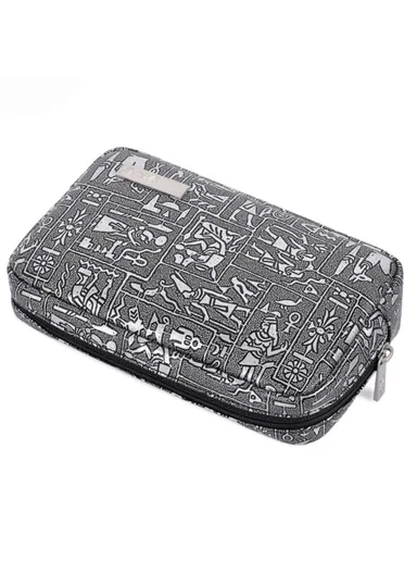 Egypt Style Pattern PU Leather Zipper Storage Case Phone Mouse Carrying Bag Digital Accessories Pouch L27-S11 - Silver