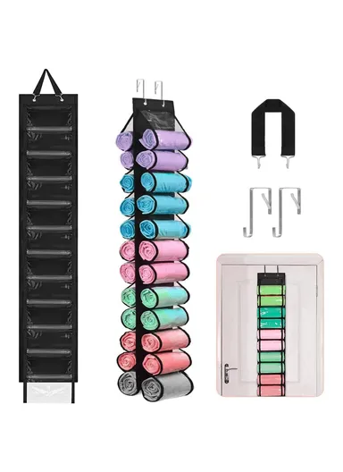 24 Pockets Dual-Sided Hanging Storage Bag Wardrobe Door Back Leggings Vest Towels Organizer - Black