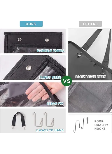 24 Pockets Dual-Sided Hanging Storage Bag Wardrobe Door Back Leggings Vest Towels Organizer - Black