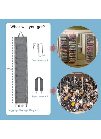 24 Pockets Dual-Sided Hanging Storage Bag Wardrobe Door Back Leggings Vest Towels Organizer - Black