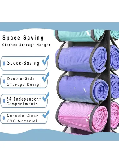 24 Pockets Dual-Sided Hanging Storage Bag Wardrobe Door Back Leggings Vest Towels Organizer - Black