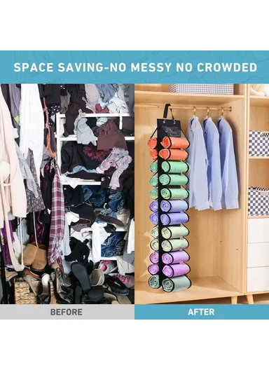 24 Pockets Dual-Sided Hanging Storage Bag Wardrobe Door Back Leggings Vest Towels Organizer - Black