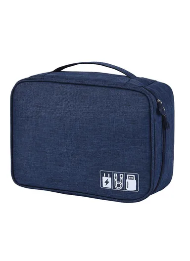 300D Cationic Zipper Bag Water-Resistant Data Cable Digital Accessories Carrying Pouch Power Bank Handbag - Navy Blue