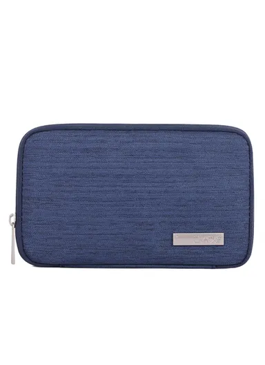 Solid Color Cloth Texture Polyester Digital Accessories Organizer Storage Bag Case for Earphone Charger Mouse L28-S21 - Blue