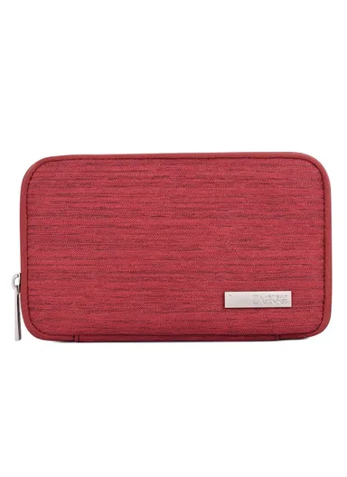 Solid Color Cloth Texture Polyester Digital Accessories Organizer Storage Bag Case for Earphone Charger Mouse L28-S21 - Red