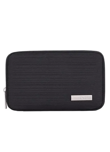 Solid Color Cloth Texture Polyester Digital Accessories Organizer Storage Bag Case for Earphone Charger Mouse L28-S21 - Black