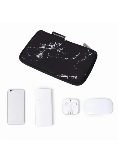Marble Pattern Printing Digital Accessories Carrying Bag Mouse Earphone Power Bank Storage Pouch H32-S21 - Black