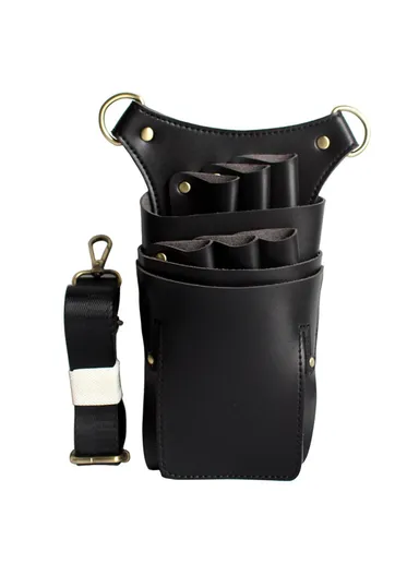 Hairdresser Scissor Bag Hair Cutting Hairdressing Tools Storage Holster Barber Leather Waist Pouch - Black