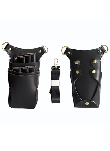 Hairdresser Scissor Bag Hair Cutting Hairdressing Tools Storage Holster Barber Leather Waist Pouch - Black