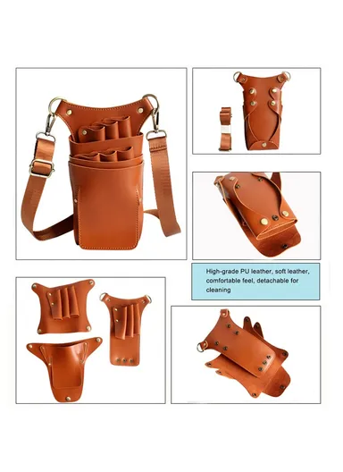 Hairdresser Scissor Bag Hair Cutting Hairdressing Tools Storage Holster Barber Leather Waist Pouch - Black