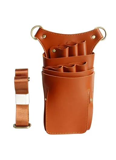Hairdresser Scissor Bag Hair Cutting Hairdressing Tools Storage Holster Barber Leather Waist Pouch - Brown