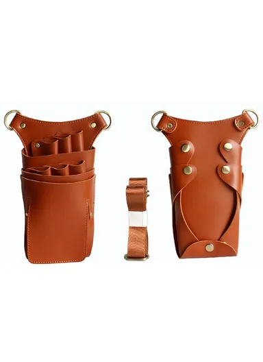 Hairdresser Scissor Bag Hair Cutting Hairdressing Tools Storage Holster Barber Leather Waist Pouch - Brown