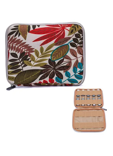 20x16cm USB Flash Drive Storage Pouch 20-Grid U-Disk Zipper Bag - Colorful Leaves / White Bottom